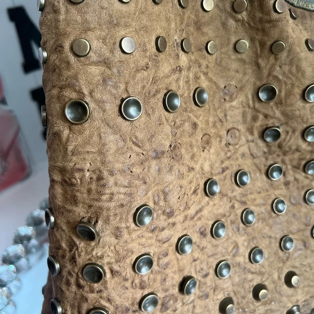 Cassandra vintage distressed unique Studded Brown Leather Bag